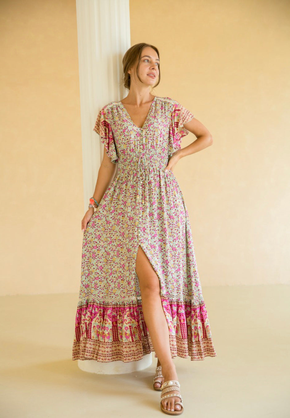 Boho Maxikleid mit Rüschenärmeln