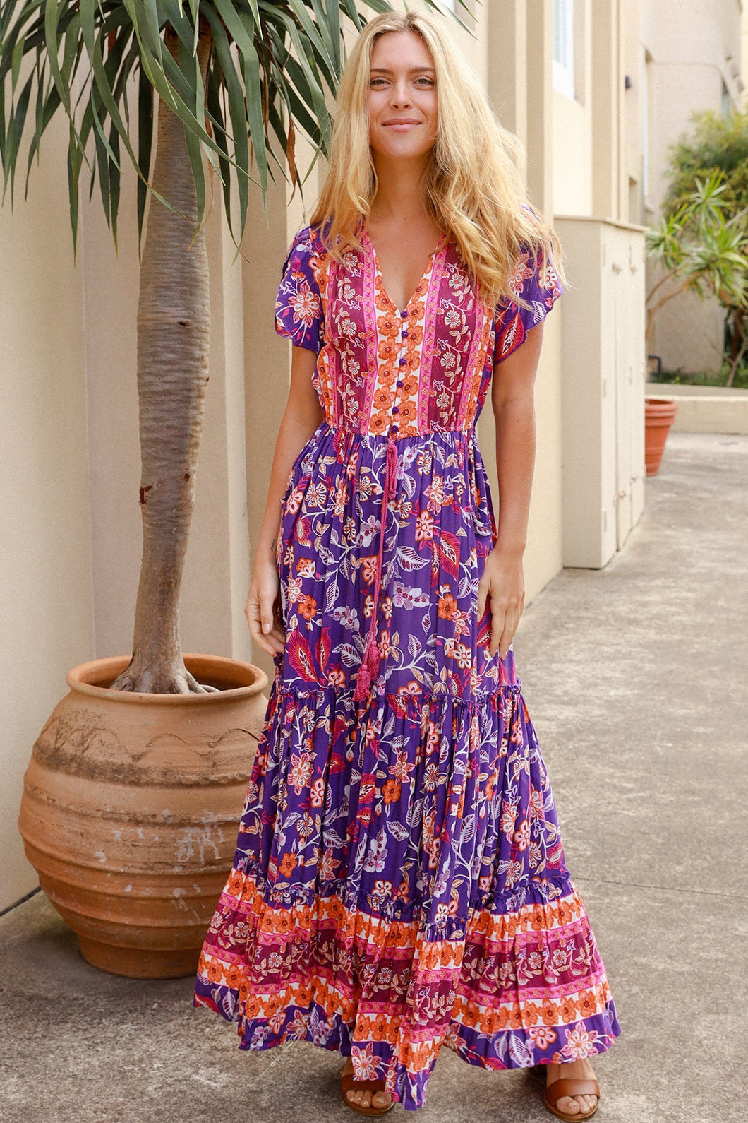 Dreamcatcher Boho Maxidress mit Knöpfen vorne